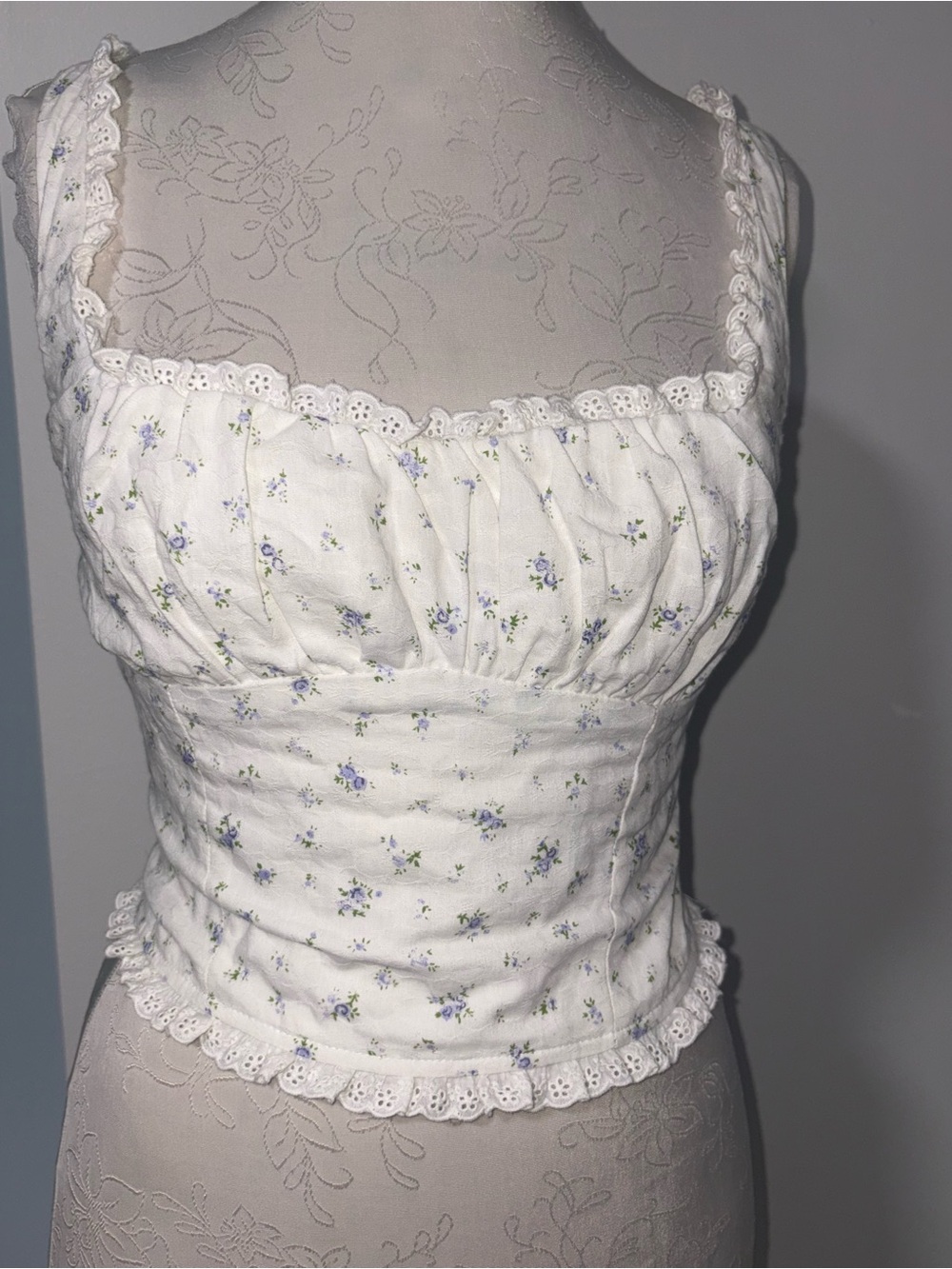 All in Favor White Top blue flowers